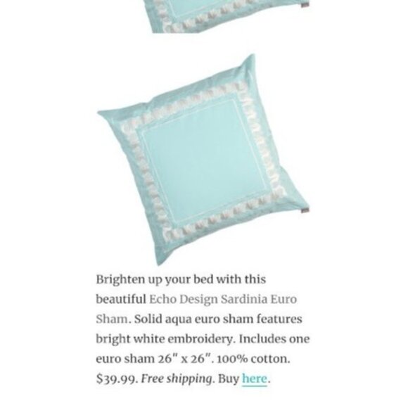 2 Echo Design & 1 Pottery Barn Turquoise White Embroidered Pillow Covers Lot - Picture 11 of 11